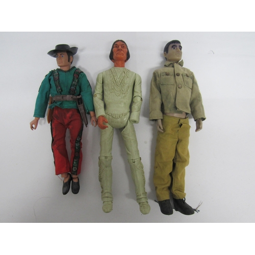 7217 - Three vintage action figures to include Gabriel Lone Ranger, Marx Geronimo (missing one hand) and an... 