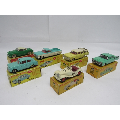 7272 - Six boxed Dinky Toys diecast vehicles to include 191 Dodge Royal Sedan in green with black flashes, ... 