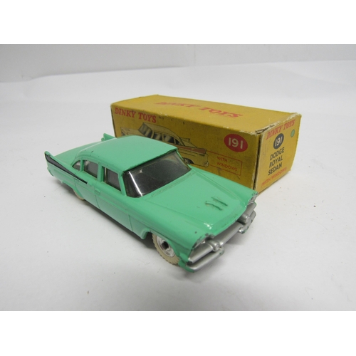 7272 - Six boxed Dinky Toys diecast vehicles to include 191 Dodge Royal Sedan in green with black flashes, ... 