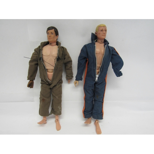 7226 - Two vintage playworn Palitoy Action Man figures, one with brown flocked hair (missing one hand), the... 