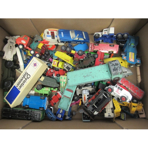 7252 - A collection of playworn diecast and plastic vehicles including Triang Spot-On ERF 68G, Dinky Chevro... 