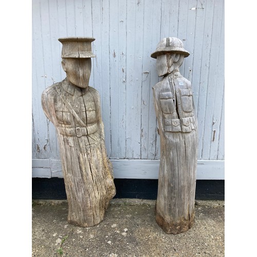 6597 - Two carved oak lifesize studies of First World War soldiers    (R) £400