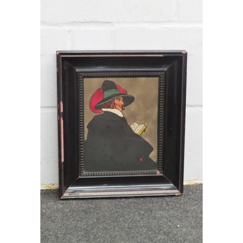 1067 - A framed and glazed hand-coloured lithograph after John Hassall of a 17th Century gent.  26cm x 20.5... 