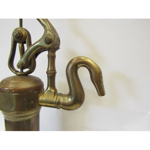 1171 - A French antique brass wine pump with duck spout, upcycled into a lamp, 59cm high      (R) £60