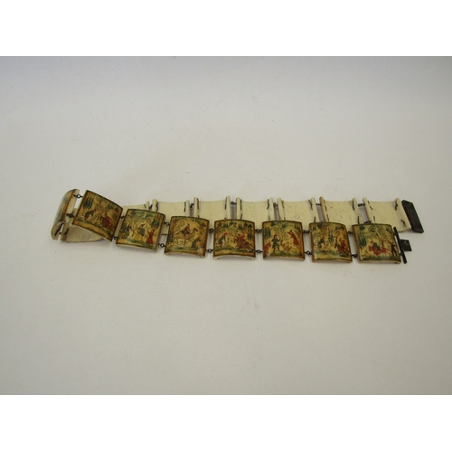 1275 - A mid-20th Century Indian hand painted bone panelled belt with scenes of figures and animals     (R)... 