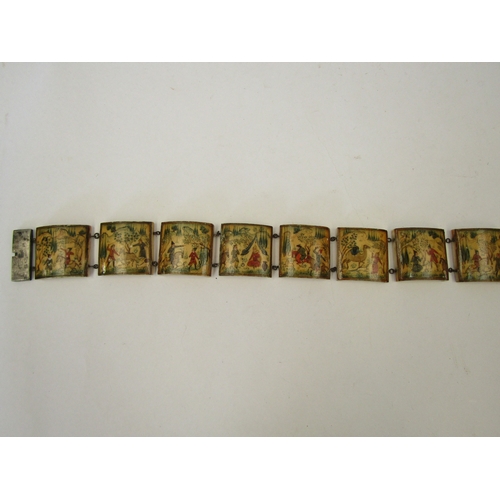 1275 - A mid-20th Century Indian hand painted bone panelled belt with scenes of figures and animals     (R)... 