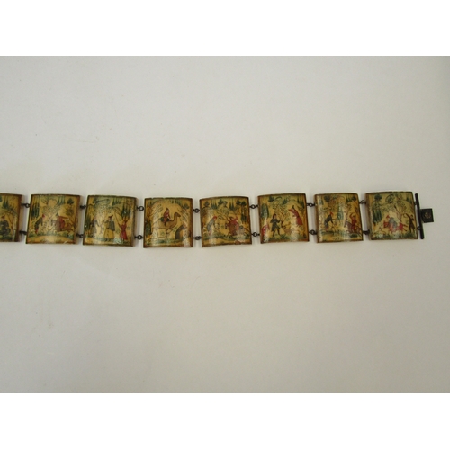 1275 - A mid-20th Century Indian hand painted bone panelled belt with scenes of figures and animals     (R)... 