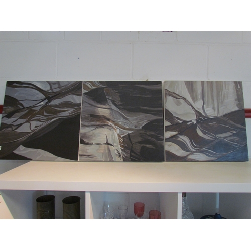 1342 - Kate Malone: Three abstract images in oils, grey brown hues, 46cm x 46cm     (D) £0