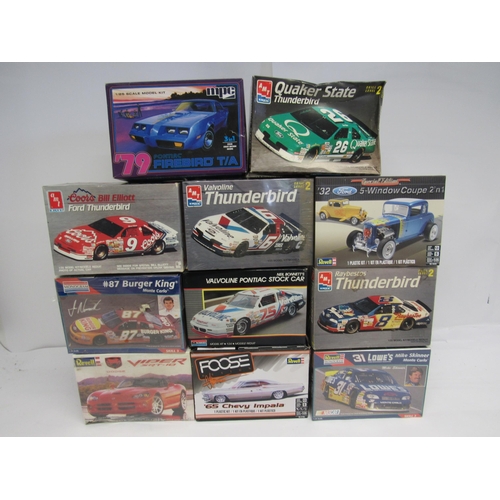 7343 - A collection of racing and road car plastic model kits to include AMT ERTL 1:25 scale 6962 Coors Bil... 