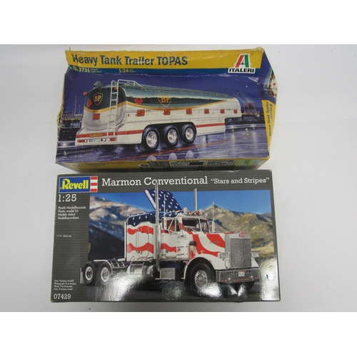 7310 - Two plastic model kits to include Italeri 1:24 scale 3731 Heavy Tank Trailer 'Topus' (box poor) and ... 