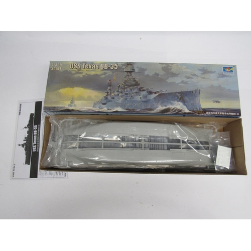 7338 - Three Trumpeter 1:350 scale ship plastic model kits to include 05615 USS Iwo Jima LHD-7, 05503 USS B... 