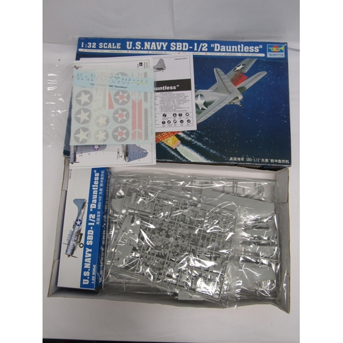 7316 - Two Trumpeter military aircraft plastic model kits to include 1:32 scale 02241 US Navy SBD-1/2 