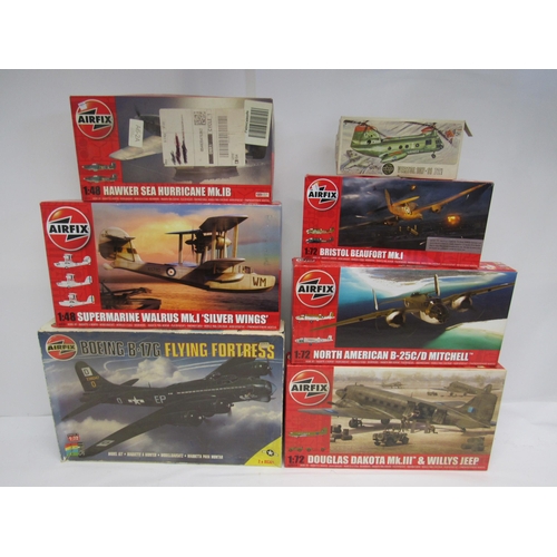 7325 - Seven Airfix military aircraft plastic model kits to include 1:48 scale A09187 Supermarine Walrus Mk... 