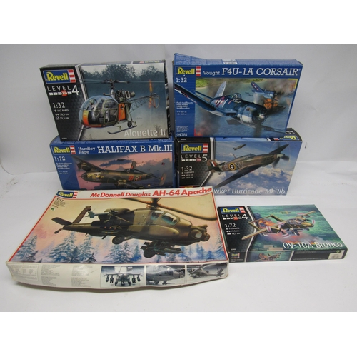 7326 - Six Revell military aircraft plastic model kits to include 1:32 scale 04781 Vought F4U-1A Corsair, 0... 