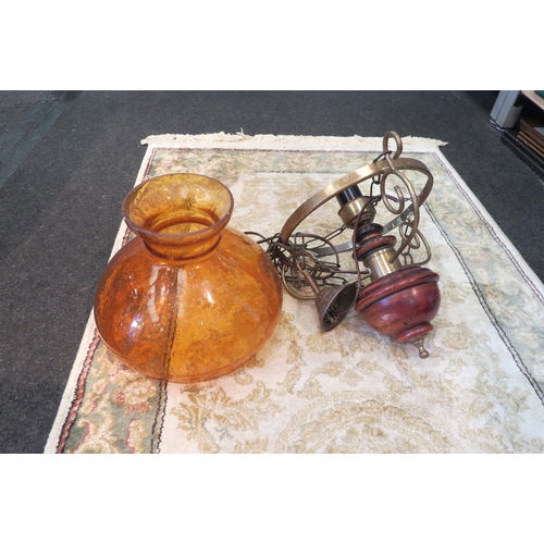 1376 - A hanging lantern with amber glass shade     (D) £0