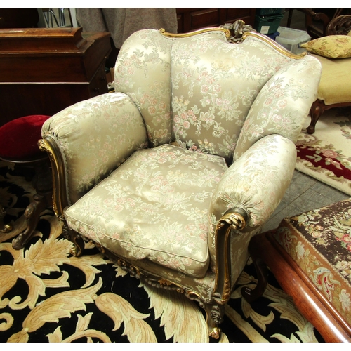 1116 - A 19th Century Continental suite consisting of three seater settee and two matching armchairs, gilt ... 