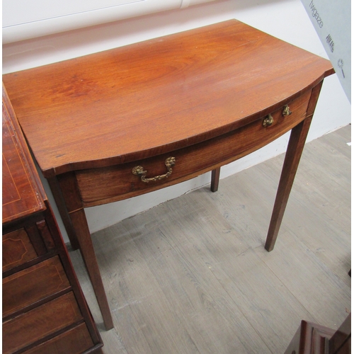 1419 - A 19th Century mahogany side table, breakfront, single frieze drawer, raised on square tapering legs... 