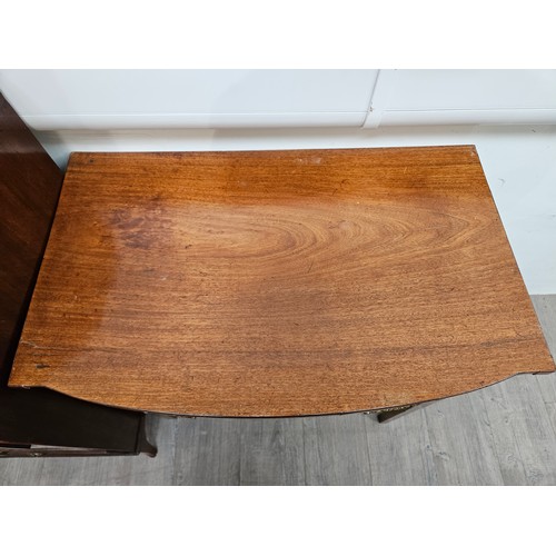 1419 - A 19th Century mahogany side table, breakfront, single frieze drawer, raised on square tapering legs... 