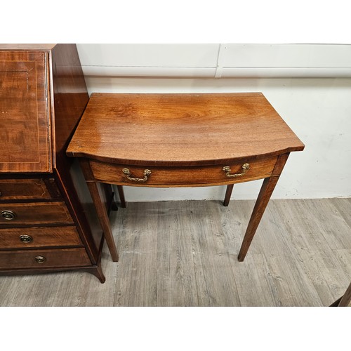 1419 - A 19th Century mahogany side table, breakfront, single frieze drawer, raised on square tapering legs... 