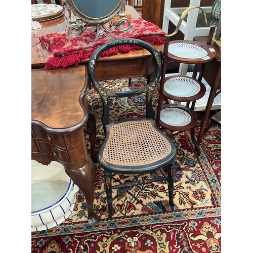 1019 - A pair of Victorian papier mache chairs with mother-of-pearl embellishment