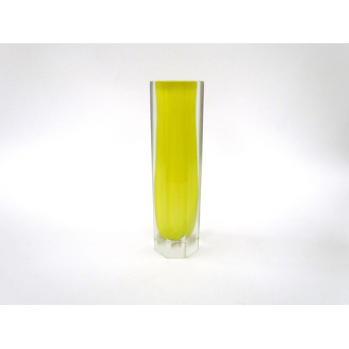 7164 - A Krosno Glass octagonal vase, yellow encased in clear. 25.5cm high