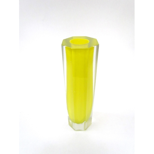 7164 - A Krosno Glass octagonal vase, yellow encased in clear. 25.5cm high