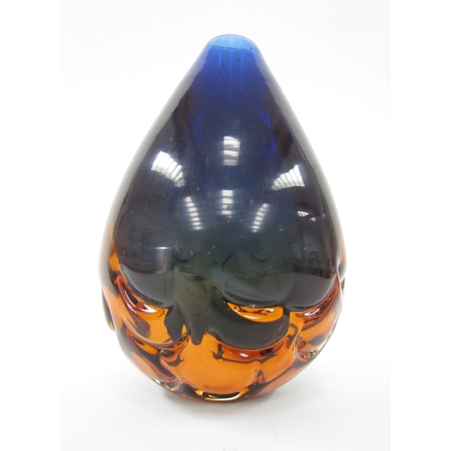 7165 - A Berenek Sklo glass tear form vase in blue and peach glass. 19.5cn high