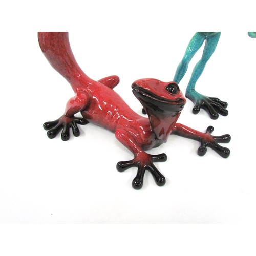 7556 - Two Kitty Critters sculptures, Don Juan Frog, 24cm high and Fresa Gecko,  22cm high x  32cm long