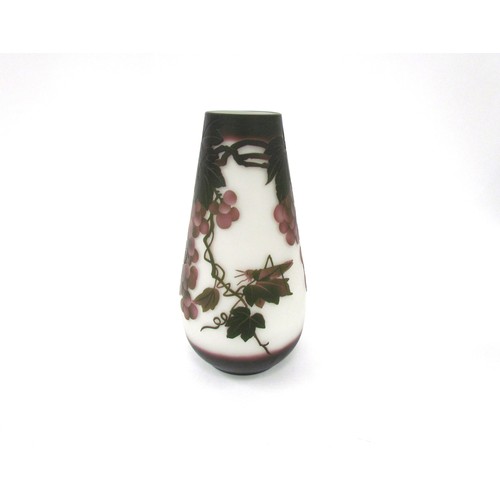 7176 - A modern vase in the style of Galle with relief Grasshopper and foliage. 25cm high