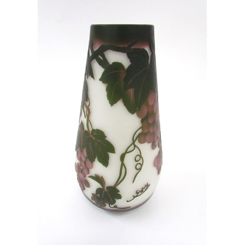 7176 - A modern vase in the style of Galle with relief Grasshopper and foliage. 25cm high