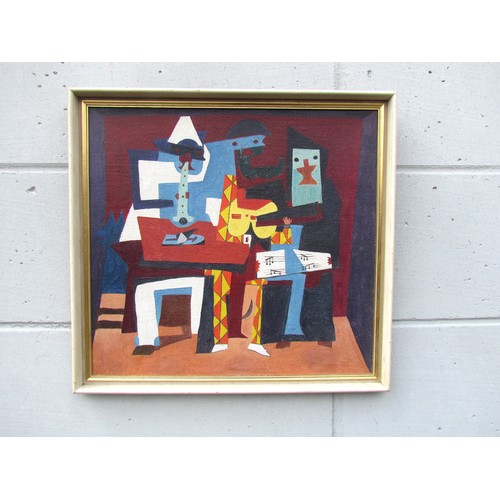 7500 - A Mid 20th century oil on board in the Picasso Cubist style of Jazz players. Unsigned work. Image si... 