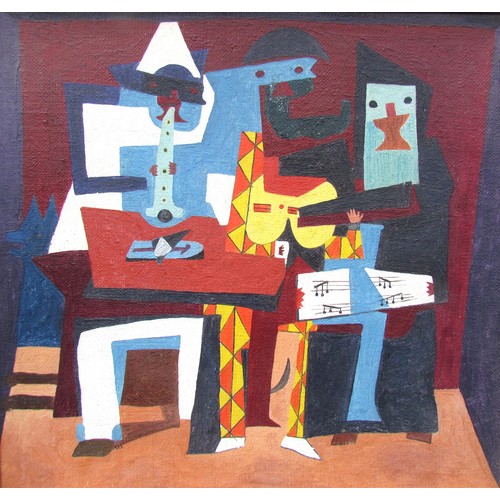 7500 - A Mid 20th century oil on board in the Picasso Cubist style of Jazz players. Unsigned work. Image si... 