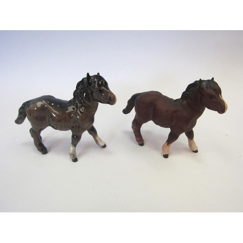 8104 - Two Beswick Shetland Foals in brown matt and brown gloss, model no's. 1034