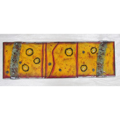 7145 - A David Bez large studio fusion glass panel/wall hanging of rectangular form with abstract detail. S... 