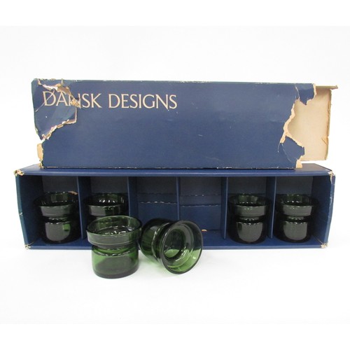 7232 - A set of six green glass tealight holders in original box (possibly designed by Jens Qvistgard) (box... 