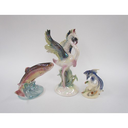 7040 - Three items of Jema Holland ceramics, bird (chip to wing feather) and two fish, tallest 31cm  (E)  £... 