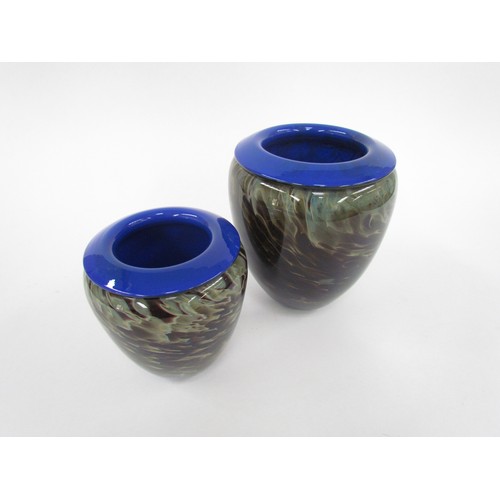 7174 - Two glass studio glass vases by Will Shakspear, signed 'SHAK to base', tallest 14cm