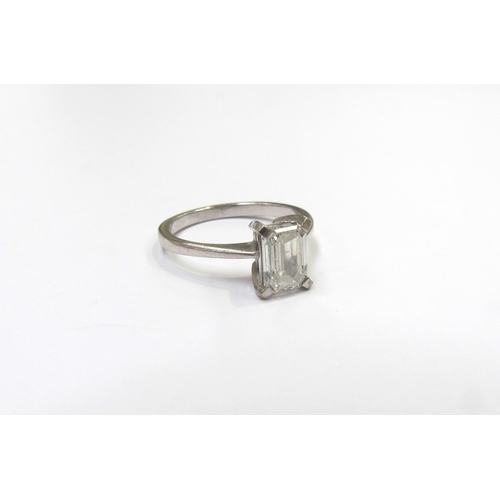 9278 - An 18ct white gold emerald cut diamond solitaire ring 1.51ct. Colour J, Clarity SI2. Size O, 3.6g   ... 