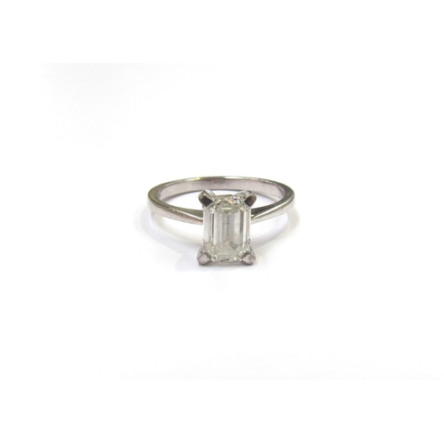 9278 - An 18ct white gold emerald cut diamond solitaire ring 1.51ct. Colour J, Clarity SI2. Size O, 3.6g   ... 