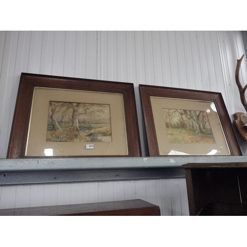 2090 - A pair of Edwardian oak framed watercolours, deer in the woods   (R) £30