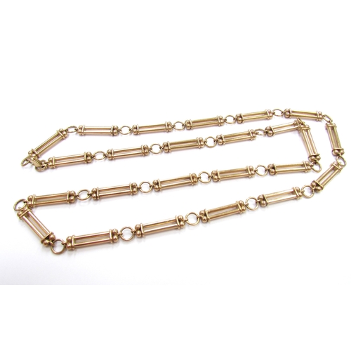 9293 - A 9ct gold double bar link necklace, with round link spacers, 76cm long, 52.6g