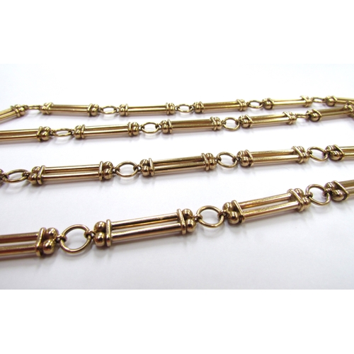 9293 - A 9ct gold double bar link necklace, with round link spacers, 76cm long, 52.6g