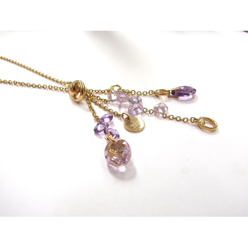 9424 - A Gucci Horsebit necklace with facetted amethyst drops, Gucci label marked 750, 72cm long, 7cm tasse... 