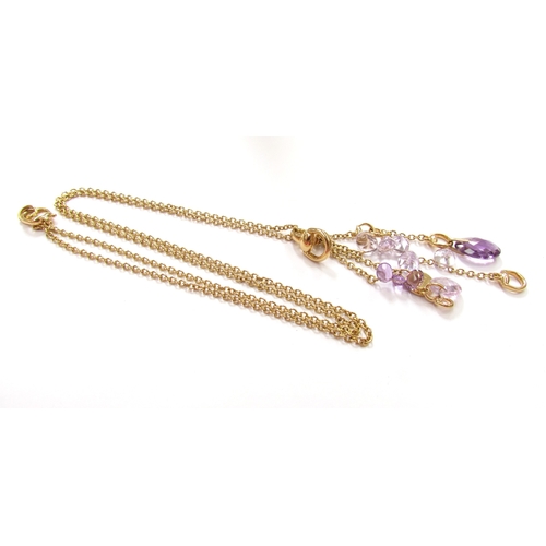 9424 - A Gucci Horsebit necklace with facetted amethyst drops, Gucci label marked 750, 72cm long, 7cm tasse... 