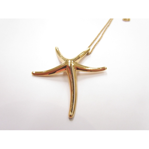 9348 - A Tiffany and Co Elsa Peretti 18ct gold pendant as a starfish 5.5cm wide hung on Tiffany and Co gold... 