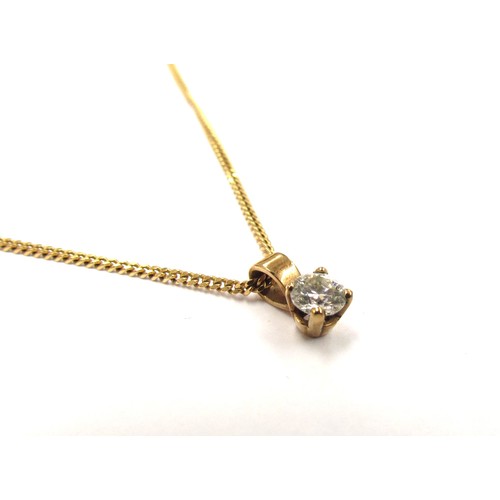 9333 - A diamond solitaire pendant, 0.25ct approx, hung on a 9ct gold chain, 41cm long, 2.6g