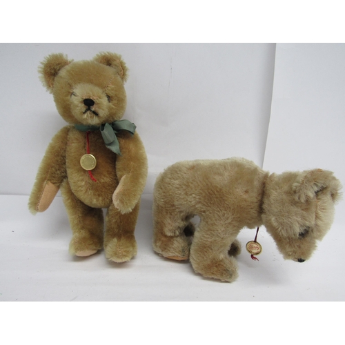 7127A - Two small Hermann golden mohair teddy bears, each with plastic eyes, stitched nose and mouth, felt p... 