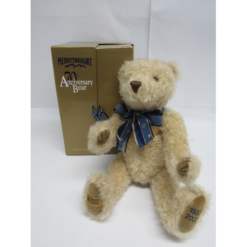 7119 - A boxed Merrythought limited edition 70th Anniversary teddy bear with amber and black plastic eyes, ... 