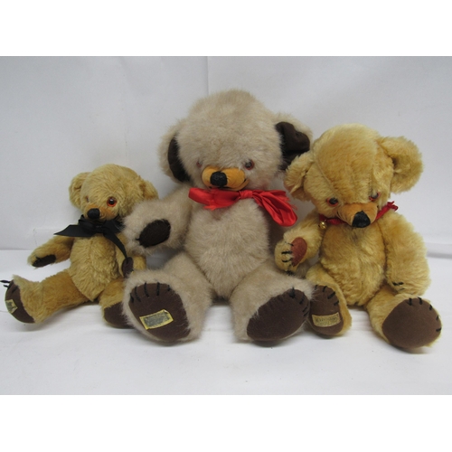 7118 - Three Merrythought Cheeky teddy bears, each with plastic eyes, stitched nose and mouth, velvet muzzl... 