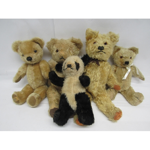 7142 - Four vintage careworn golden mohair teddy bears including two Merrythought examples (one missing eye... 